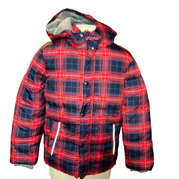 New without tags Boys Boden plaid puff hooded winter coat size 11/12 youth kids - Picture 1 of 6